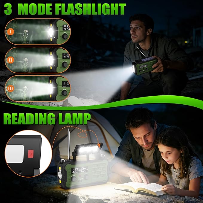Emergency Radio Hand Crank Solar, 10000mAh/37000mWh Emergency Weather Radio, Hand Crank Solar Radios with NOAA/AM/FM, Cell Phone Charger, Headphone Jack, Flashlight for Indoor Outdoor