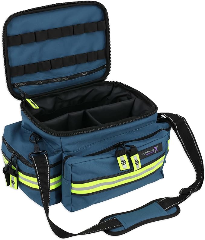 Lightning X Products Lightning X Mid-Sized First Responder EMT Bag | LXMB25 Fully Stocked w/ 240+ Aid, EMS & Trauma Supplies - Blue