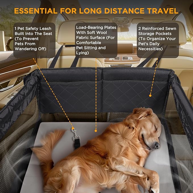 BONTHEE Back Seat Extender for Dogs,Hard Bottom Dog Car Seat Cover for Back Seat Holds 400lbs,Waterproof Anti-Scratch PU Leather Backseat Extender for Dogs,Dog Hammock for Car SUV Truck