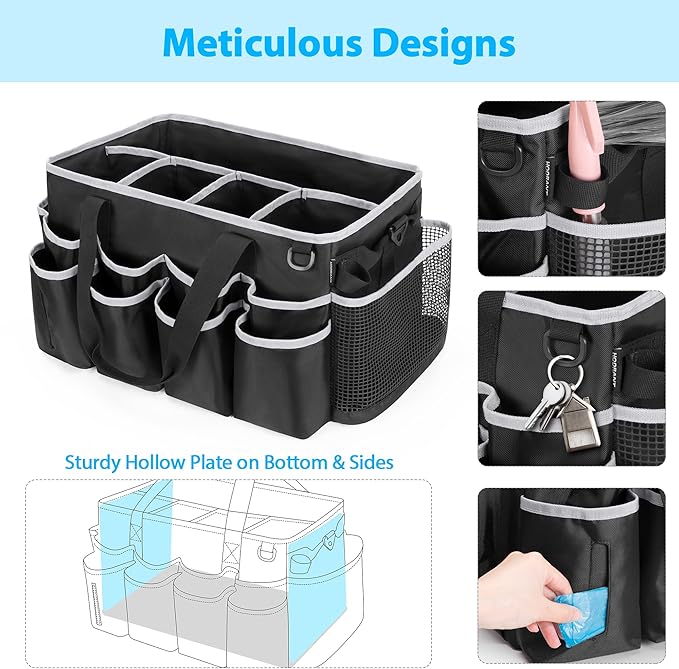 Extra-Large Wearable Cleaning Caddy, Organizer Bag for Products, Housekeeper Tote With Pad, Handle & Divider, Car Wash Tools Bag for Detailing Supplies, Gray Edge
