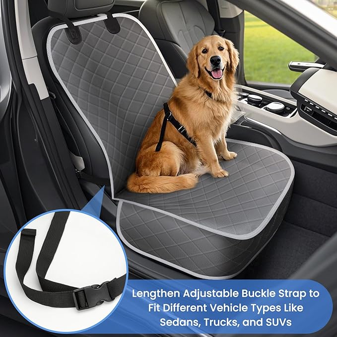 ELONGRIVER Dog Car Seat Covers, Waterproof Front Seat Cover for Dogs, Scratch-Proof, Nonslip Pet Passenger Seat Cover Protector, Universal Fit for Cars Trucks SUVs, Standard Size, Grey