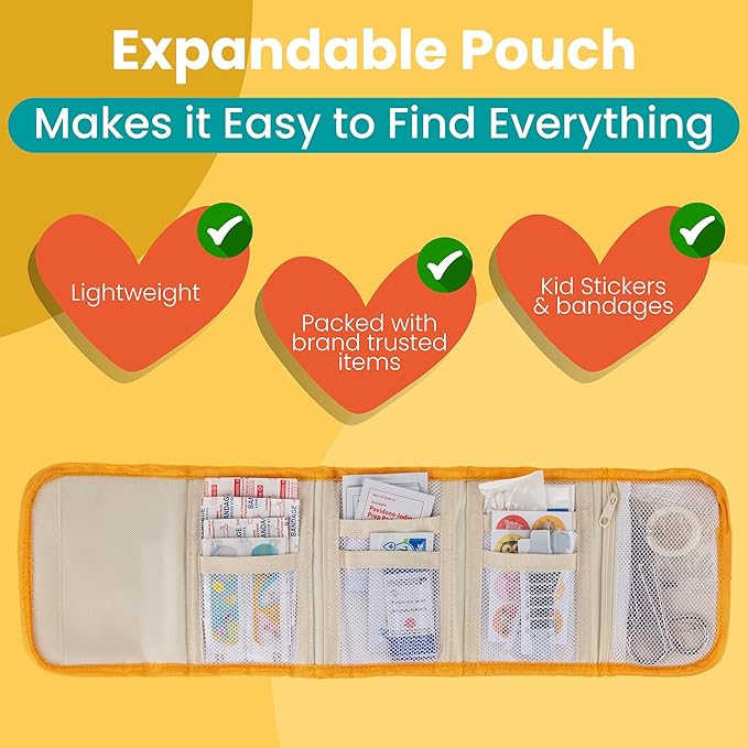 Kids First Aid Kit - 75-Piece Travel First Aid Kit for Toddlers and Babies, TSA Approved, Latex Free, Fits Diaper Bag, Backpack, Purse or Car, Designed by a Mom and Nurse (Orange Crush)