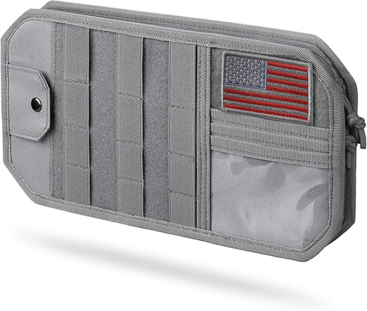 Molle Car Sun Visor Organizer with Zipper Storage Pouch & Glasses Clip, Auto Semi-Rigid MOLLE Panel for Police Gear & Overlanding Accessories, Fit Most Cars, SUVs, Vans & Trucks