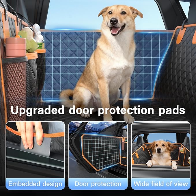 Dog Car Seat Cover for Back Seat, Hard Bottom Car Seat Cover for Dogs with Door Protectors for Traveling and Camping with Pets, Waterproof and Scratch-Resistant, Suitable for Cars