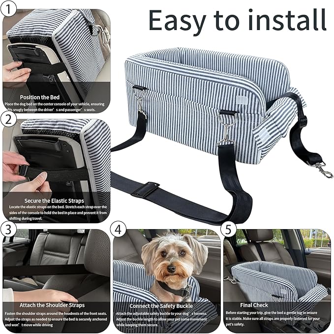 Dog Car Seats for Small Dogs, Puppy Car Seat Under 15 lbs, Small Dog Bed for Travel, Elevated Pet Seat with Safety Belt, Non-Slip Base, and Storage Pockets (Navy)