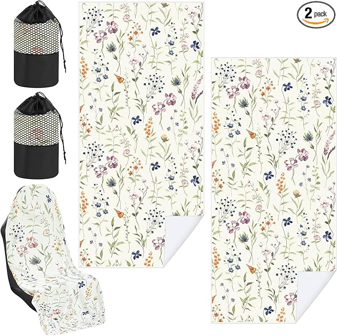 Hahafelt 2 Pack Car Seat Towel Covers with Storage Bag 63 x 32 Inch Athletic Running Towel Seat Sweat Washable Non Slip Cover Gift for Car Outdoor Sport Activities (Wildflowers)