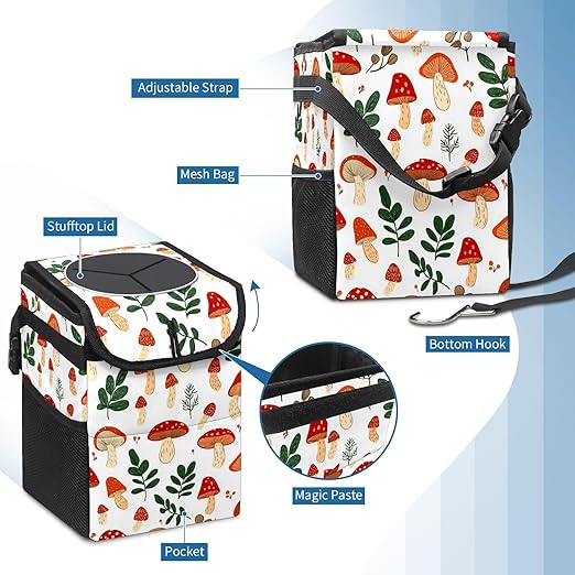 Car Trash Can – Multi-Purpose, Lightweight and Portable with Durable Water-Resistant Coating, No Installation Required, Practical and Ample Capacity, Variety of Colors.Mushroom