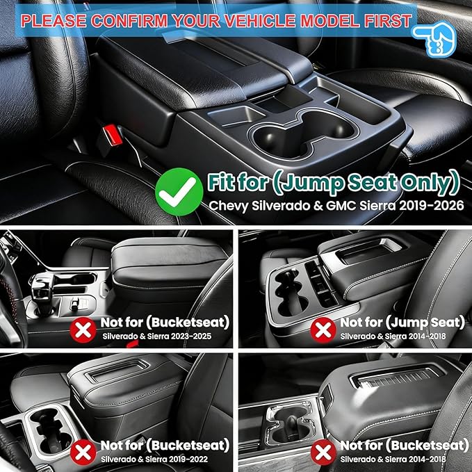 Floor Console Hanging Organizer with Divider for 2019-2026 Chevy Silverado/GMC Sierra 1500&2020-2026 Chevrolet Silverado/Sierra 2500HD 3500HD Jump Seat Accessories Fit Only Split-Bench Folding Seat