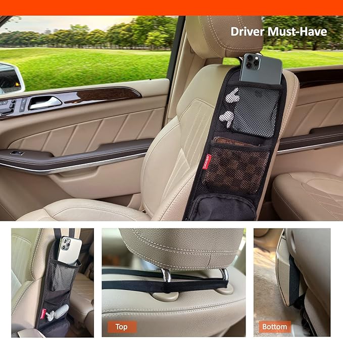 Luckybay Car Seat Side Organizer, Auto Seat Storage Hanging Bag, Phones, Drink, Stuff Holder with Mesh Pocket for Cars, SUV & Truck