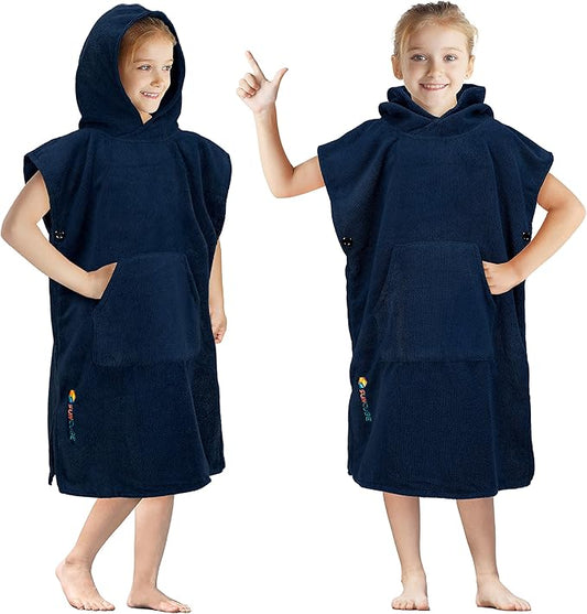 SUN CUBE Kids Changing Robe Surf Poncho, Kids Beach Towels for Teens, Microfiber Hooded Wearable Swim Towel Boys Girls Teenagers