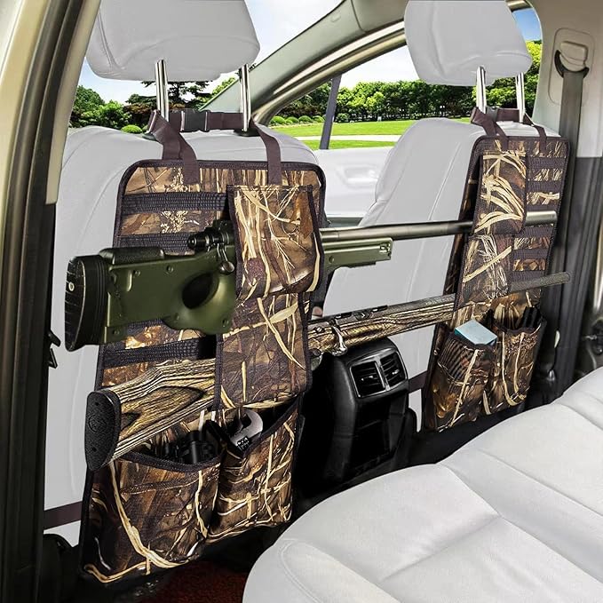 Car Seat Back Gun Rack, 2 Pack Automotive Truck Racks for Hunting Gear, Seat Back Gun Sling Holder with Storage Pockets for Truck SUV