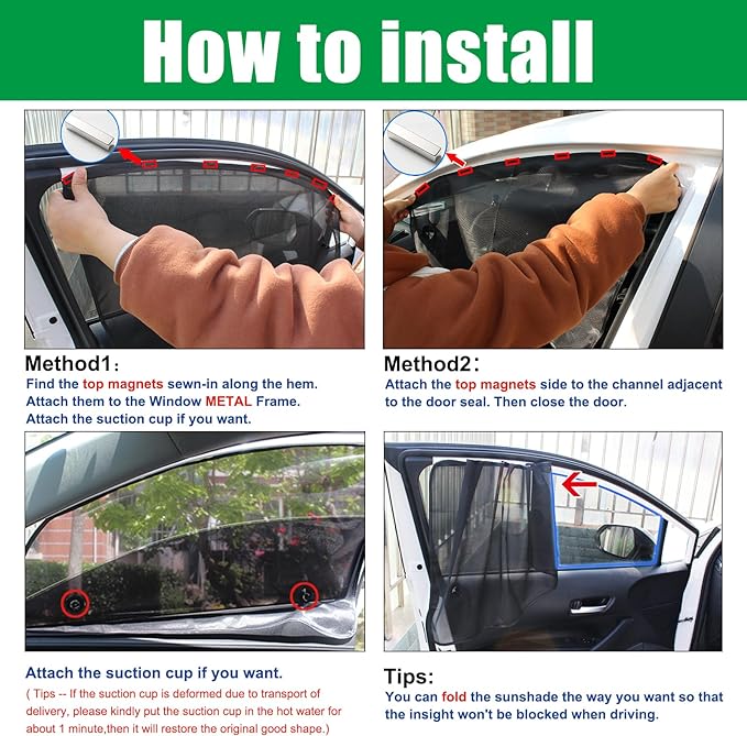 Ovege Car Window Shade 2pcs -Car Side Window Sun Shade Baby UV Protection Privacy Suction Magnetic (Back Seat 2pcs), Semi-Transparent