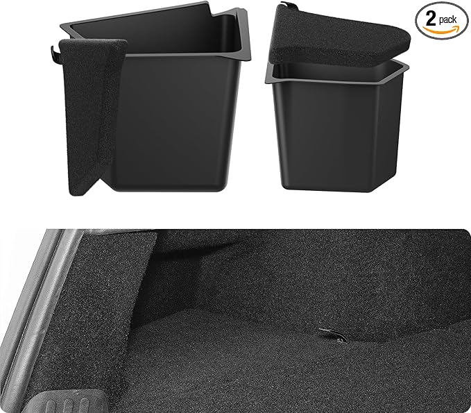 BASENOR New Version 2022-2024 Tesla Model Y Trunk Organizer Trunk Storage Bins with Carpeted Lid, Waterproof Rear Side Box Interior Accessories for Model Y 5-Seater
