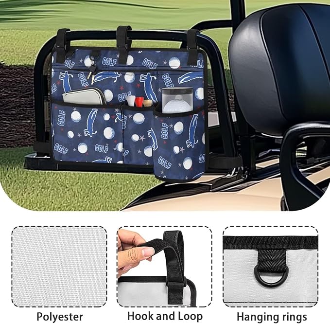 Golf Cart Storage Bag Non-Slip Golf Cart Rear Seat Organizer with 4 Pocket for Ezgo Yamaha Club Car and Other 2-Seat Golfs Carts