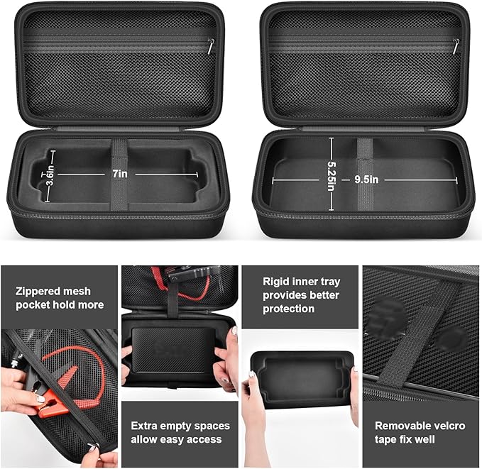 Case for Halo Bolt 58830/57720/ Air 58830/ ACDC Max 55500 mWh/ Air + Portable Emergency Power Kit, Storage Holder for Air Nozzles, Extra Accessory, Car Jump Starter, and Charger- Black (Box Only)