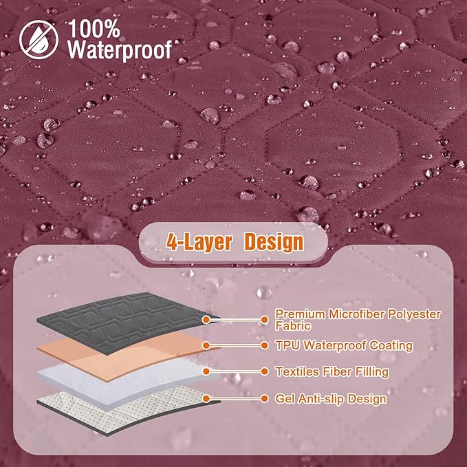 VANSOFY 100% Waterproof Recliner Chair Covers, Recliner Cover Non-Slip Dog Chair Cover Furniture Protector Washable Slipcover with Pocket, Elastic Straps for Pets, Dogs(Burgundy, 28")
