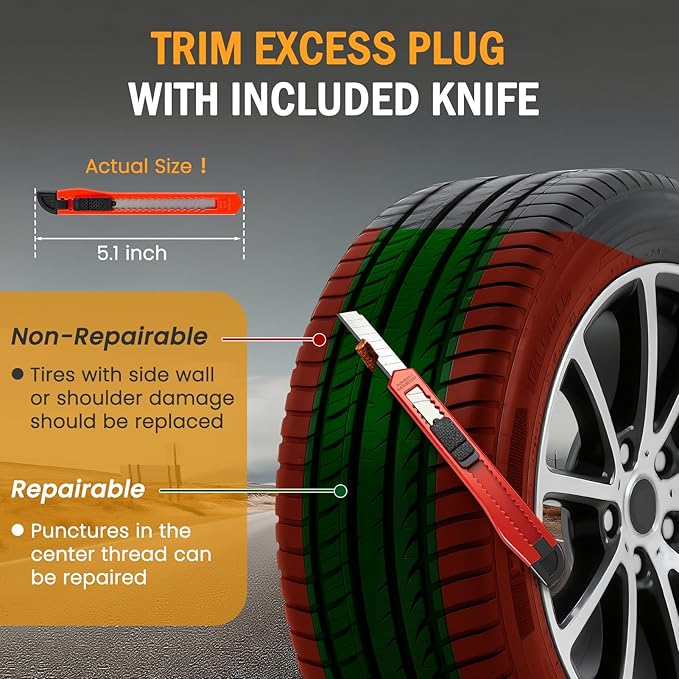 ORCISH Heavy Duty Tire Plug Kit - 70pcs All-in-One Universal Tire Repair Kit for Tubeless Flats, Emergency Tire Patch Kit for Car, Truck, SUV, ATV, Motorcycle, Trailer & RV