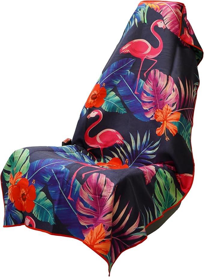 Sprints Athletic Running Towel, Full-Sized, Car Seat Cover - Moisture Wicking (Flamingos)