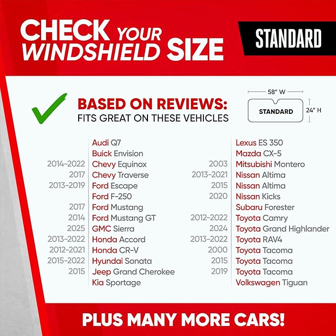 Motor Trend Front Windshield Sun Shade - Accordion Folding Auto Sunshade for Car Truck SUV - Blocks UV Rays Sun Visor Protector - Keeps Your Vehicle Cool - 58 x 24 Inch (Gray)