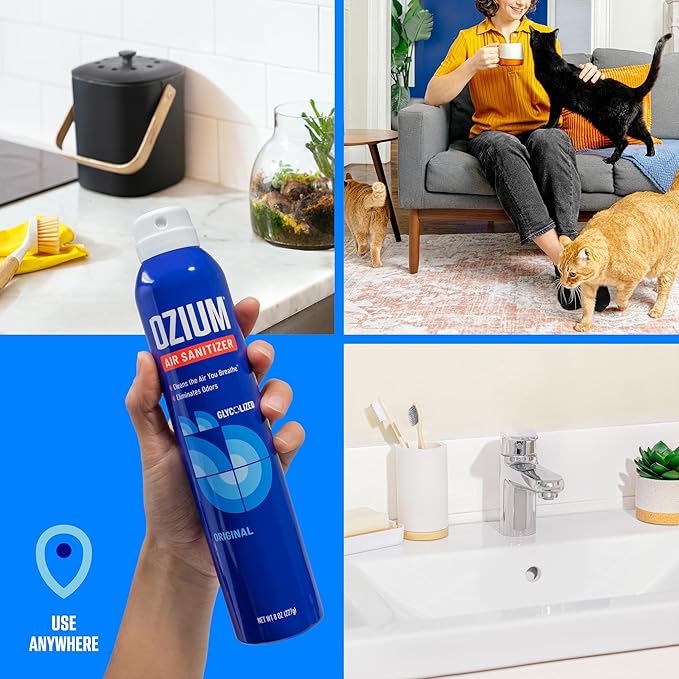 Ozium Air Sanitizer Spray - Room Odor Eliminator for Home, Car, and Office - Carbon Black - 8 oz Can - 1 Pack