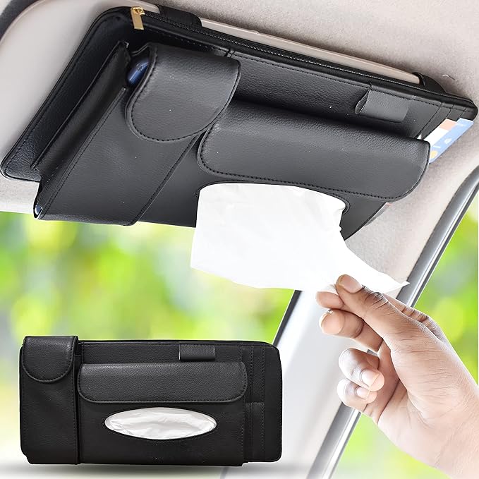 Econour Sun Visor Organizer with Tissue Holder for Car,Trucks|Can Hold Your Tissues, Masks, Pen, Phone, Sunglasses,Cards,Pocketbook and Travel Documents|Multi-Pocket Zipper car Accessory