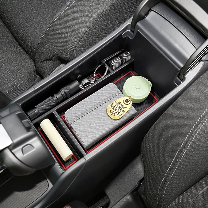 HGWEI Center Console Organizer Tray Compatible with Honda HRV 2023 2024 2025 2026 Accessories, Armrest Storage Box for HRV EX/EX-L/LX/SE/Sport/Touring, Red Trim