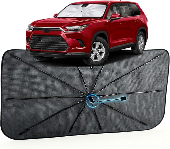 Car Windshield Sun Shade for Toyota Grand Highlander 2024-2026 –[Reflective Coated Fabric] Sunshade Umbrella for Front Window, Car Shades Sun Visor Keep Car Cool and Protects Interior, 1:1 Exact Fit