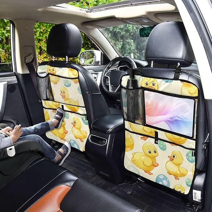 Light Yellow Duck Easter Egg 2 Pack Backseat Car Organizer with Storage Pockets Seat Back Organizers for Kids Kick Mats Backseat Protector Automotive