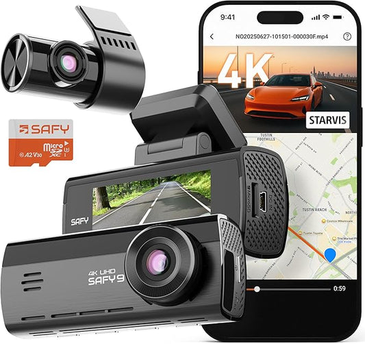 BlackVue SAFY9 2CH 256GB Dashcam - 4K+1080P Dash Cam Front and Rear, HDR Front, AI Night Vision, SD Card Included, Wi-Fi, GPS, 24-Hour Parking Guard, LCD Display