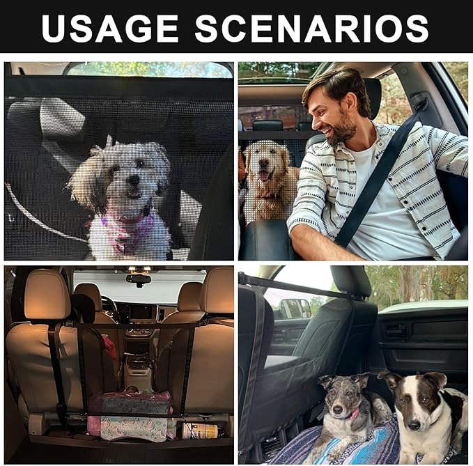 Car Dog Barrier Net Universal Dog Barrier for Car with Adjustable Ropes and Hooks One-Piece Design Mesh for Most Cars, SUVs, Pickups, Trucks and Vans (21x21 Inches)