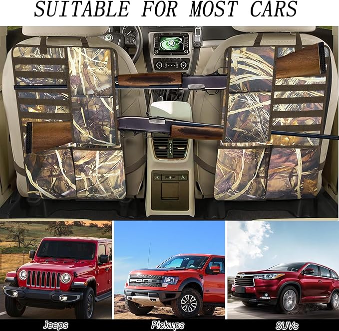 Car Seat Back Gun Rack, 2 Pack Automotive Truck Racks for Hunting Gear, Seat Back Gun Sling Holder with Storage Pockets for Truck SUV