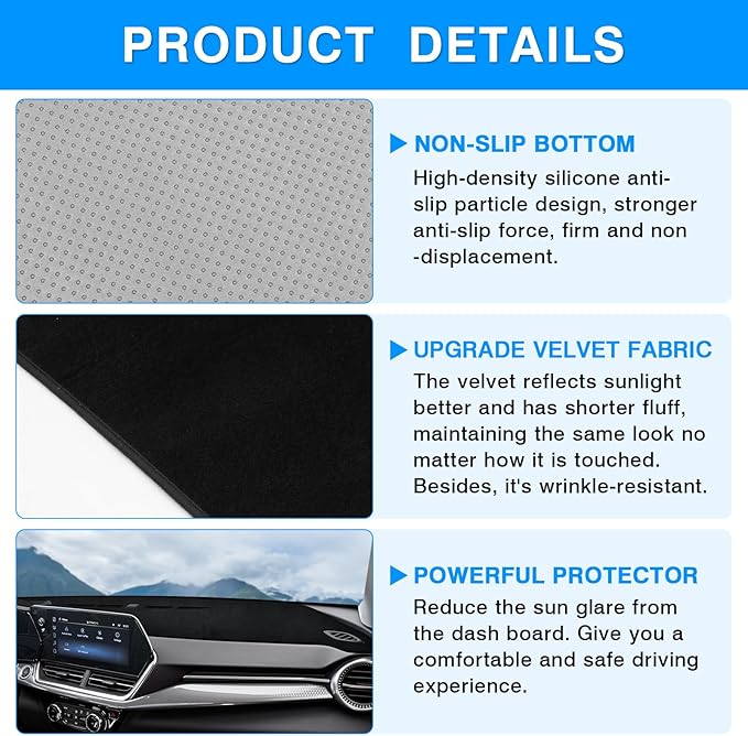 Autorder Dashboard Cover Mat for 2024 2025 2026 Chevy/Chevrolet Trax Accessories Dash Cover Upgrade Velvet Dash Mat Sunshade Glare UV Rays Protector