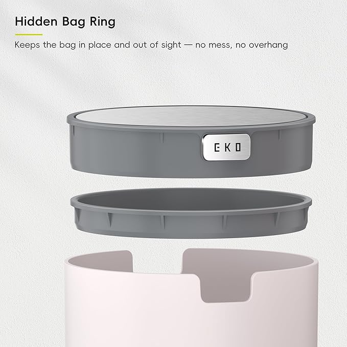 EKO Fandy 0.58 Gal/2.2L Mini Trash Can with Lid, Swing-Top Desktop Trash Can for Bathroom, Countertop, Vanity, Desk or Office, Small Garbage Bin (Pink)