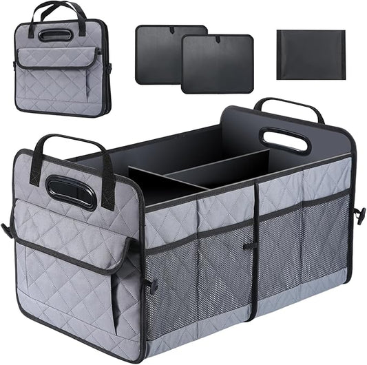 Car Trunk Organizer, 75L Large Capacity Waterproof Auto Storage with Non-Slip Bottom Strips, Collapsible Cargo Organizer for Suv, Truck, Sedan, Portable Car Accessories for Women Men(Grey)