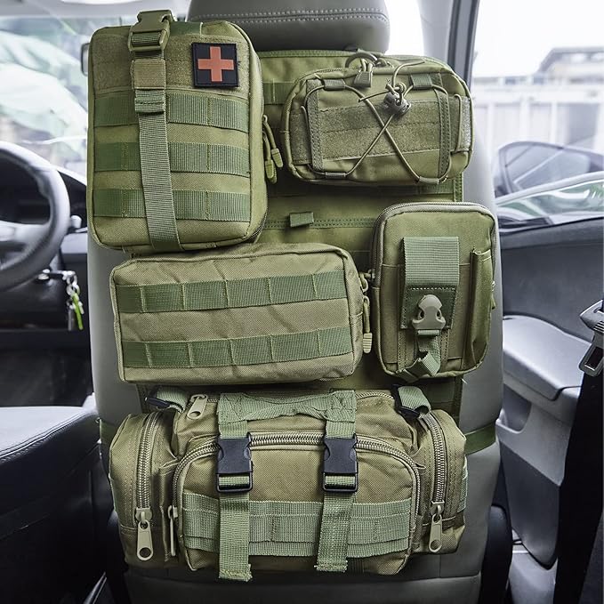 BXBXHD 6 Pack Tactical Truck Organizer Back Seat Storage Car Seat Storage Bag Molle Panels for vehicles, Car and SUV with Lots of Handy Compartments (Army green)