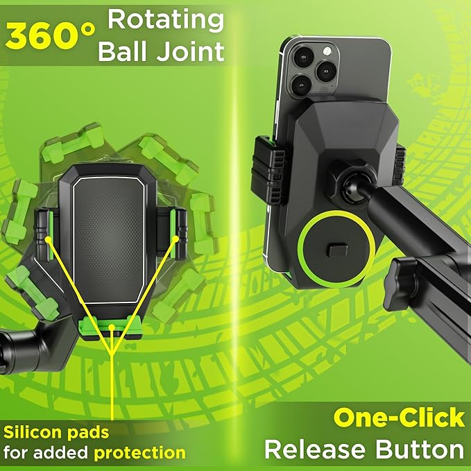 Cell Phone Mount for Truck Phone Holder for Truck Drivers - Heavy Duty Suction Cup + Dashboard Pad, iPhone Holder for Dashboard Window 16.9 inch Long, for iPhone & Samsung, Big Rig Trucker, Green