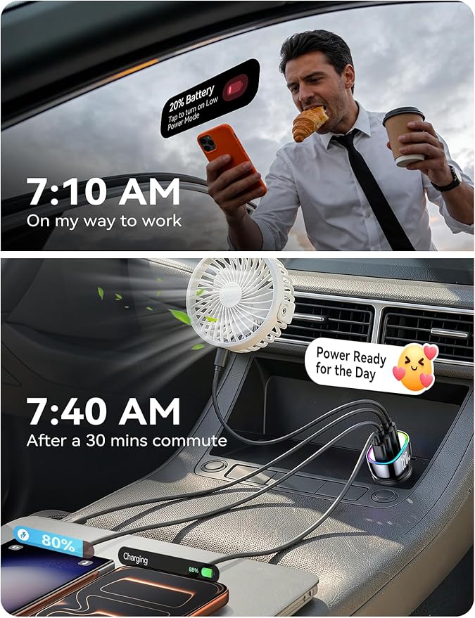 120W for iPhone 17 16 Pro Max Car Charger USB C Fast Charge, 4-Port Car Charger Cigarette Lighter Adapter, Dual 60W USBC & USB-A Multiport Car Adapter for iPhone 17 Pro/15/14/13, Galaxy S26/S25, iPad
