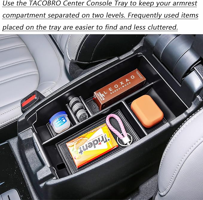 TACOBRO Center Console Organizer Tray Compatible with Ford Escape 2020-2024 2025 2026 and 2021-2024 2025 2026 Bronco Sport CX430 4-Door (Not for U725 2-Door) Secondary Storage Armrest Box - Black