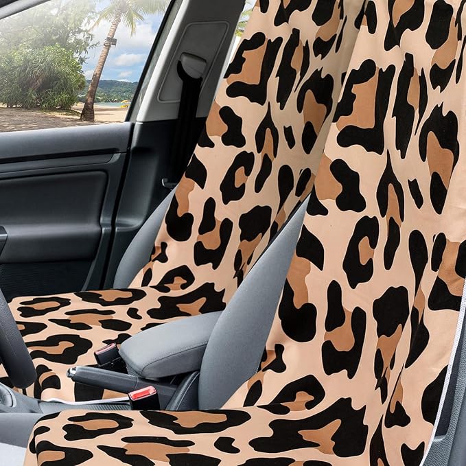 Hahafelt 2 Pack Car Seat Towel Covers with Storage Bag 63 x 32 Inch Athletic Running Towel Seat Sweat Washable Non Slip Cover Gift for Car Outdoor Sport Activities (Yellow Black Leopard Print)