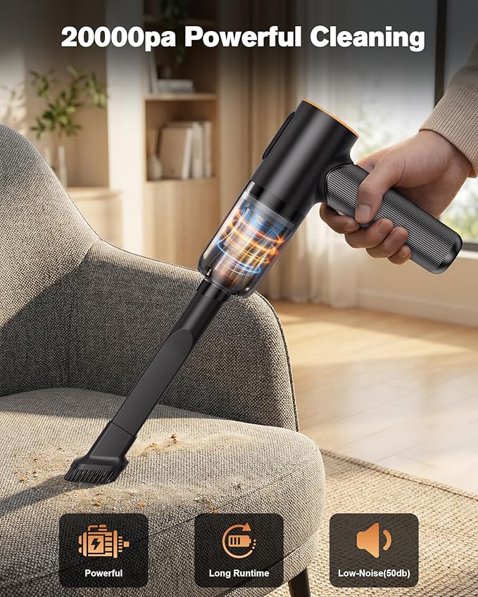 Car Vacuum Cleaner, With 20000Pa Suction Power Handheld Vacuum Cleaner, 4-in-1 Portable Car Vacuum with 2 Suction Modes, Cordless Mini Vacuum with Type-C Charge for Car, Office Desk, Keyboards(Gray)