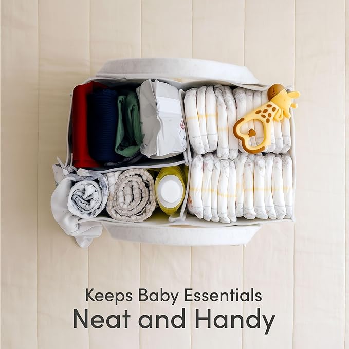 PUTSKA Baby Diaper Caddy Organizer - Nursery Storage Basket for Diaper Station, Baby Basket Shower List and Registry Gift Must-Haves, Newborn Essentials, Nursery Decor for Boy or Girl - White, Regular
