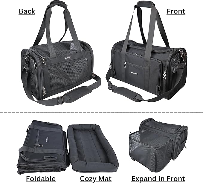 Crash-Tested Dog Car Carrier (Test with FMVSS 213b - 5 Star Safety Rated by CPS) | 2-in-1 Small Pet Car Seat, Expandable Cat Carrier Soft | Lab-Tested Dog Travel Bag for Safe Travel |
