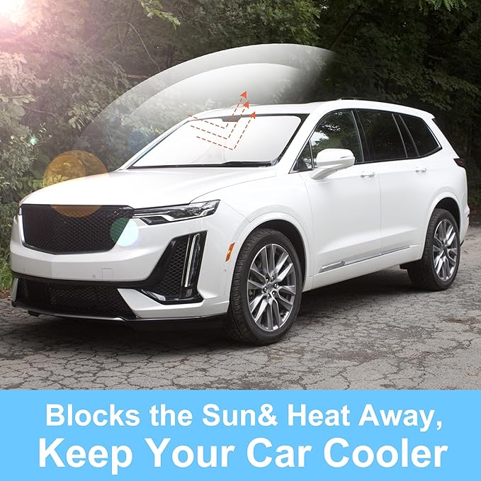 TINGLU Sun Shade for Cadillac XT6 2020-2024 2025 Accessories Windshield Sun Shade Window Shade UV Rays Protection Sun Visor Cover with Steering Wheel Sunshade Storage Bag