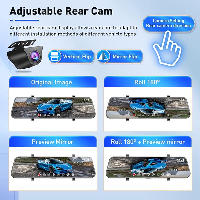 Mirror Dash Cam 4K Front and 2.5K Rear, IMX415 Rearview Mirror Camera for Cars, 5.8GHz WiFi, WDR, G-Sensor, Night Vision, Reverse Assist, Included 64GB Card