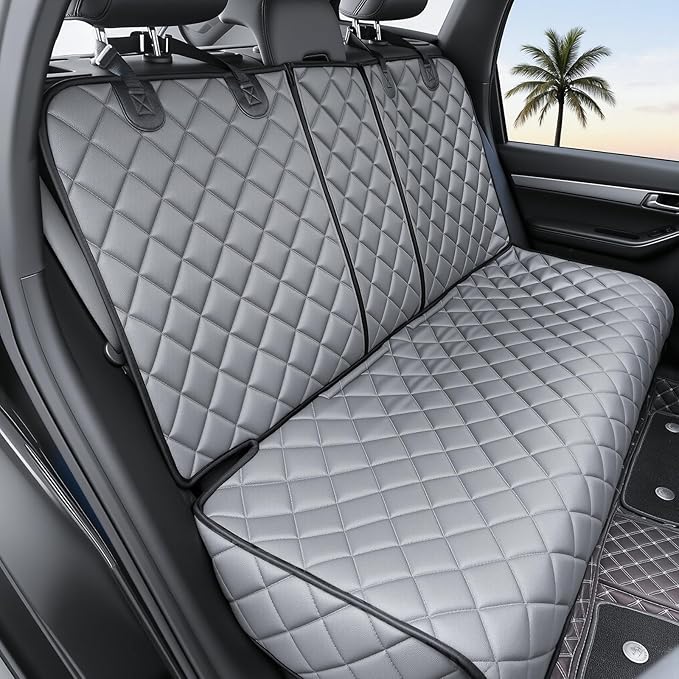 Dog Car Seat Cover for Back Seat, Waterproof Back Seat Covers for Dogs, PU Leather Nonslip Bench Car Seat Protector Universal Fit for Most Vehicles,SUVs,Small Trucks (Grey, Standard)
