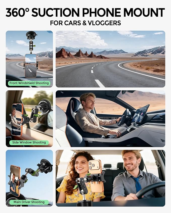 leepiya Phone Mount for car, 360° Adjustable Dashboard Windshield Car Phone Holder Mount, Ultra-Durable Metal,car Mount for Camera vlogging, Car Phone Mount for iPhone Samsung All Smartphones