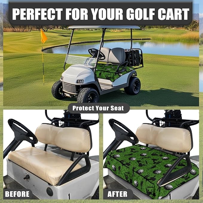 Universal Golf Cart Seat Cover with 4 Pockets Soft Golf Cart Seat Towel Blanket Fits 2-Seat Golf Carts