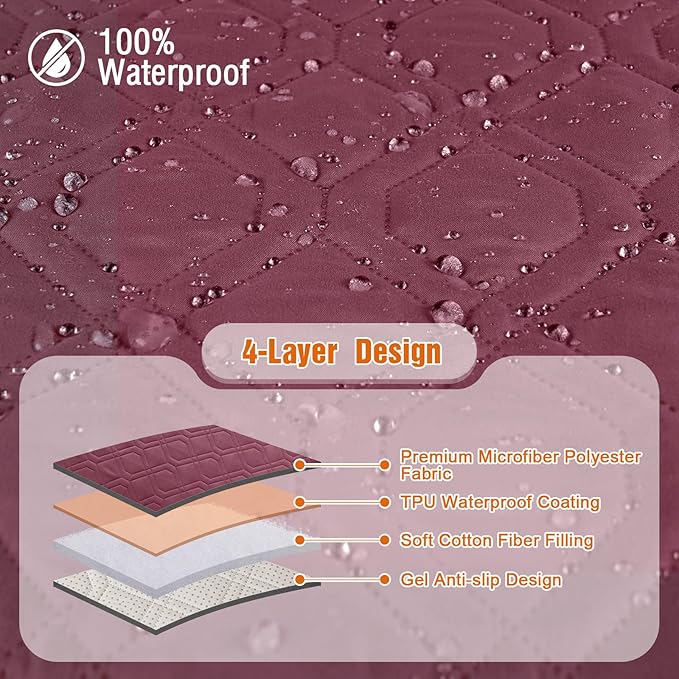 VANSOFY 100% Waterproof Recliner Chair Covers, Recliner Cover Non-Slip Dog Chair Cover Furniture Protector Washable Slipcover with Pocket, Elastic Straps for Pets, Dogs(Burgundy, 20")