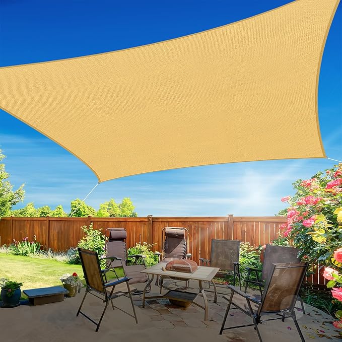 RoomHacks 12'x16' Sun Shade Sail, UV Protection Outdoor Shade, Curved Tear Resistant Heavy Duty Sun Shade for Patio Garden, Backyard, Deck, Car Port, Playground, (Sand)