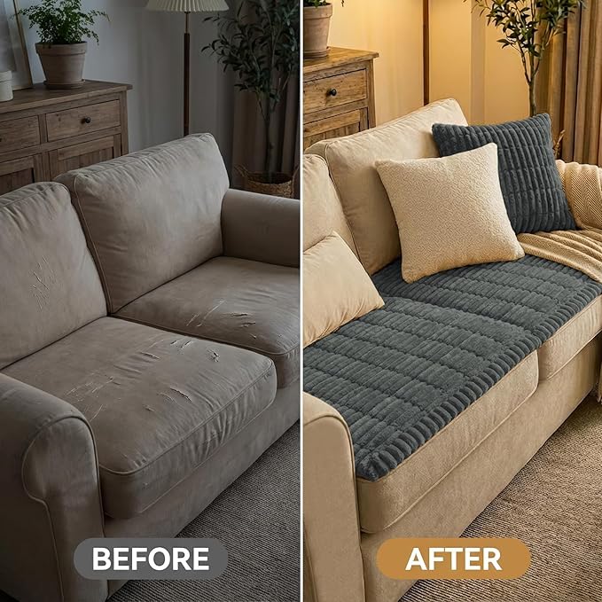 Smiry Couch Cover for Dogs Washable, Non Slip Fuzzy Pet Couch Covers for 3 Cushion Sofa Pet Friendly, Thick Soft Sofa Slipcovers Cushion Protector (Dark Grey, 27.6" x 70.9")
